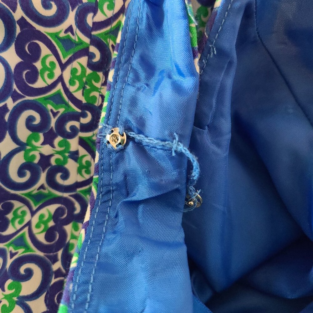 NINE WEST MIDI - SLEEVELESS--FIT& FLARE-DRESS SZ 8 ''BLUE COMBO'' GEO PRINT - Picture 7 of 15